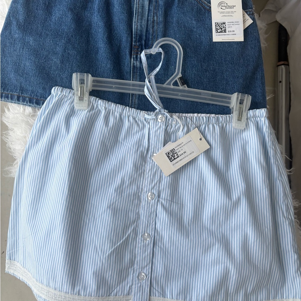 Light Blue & White Striped Button-Front Skirt